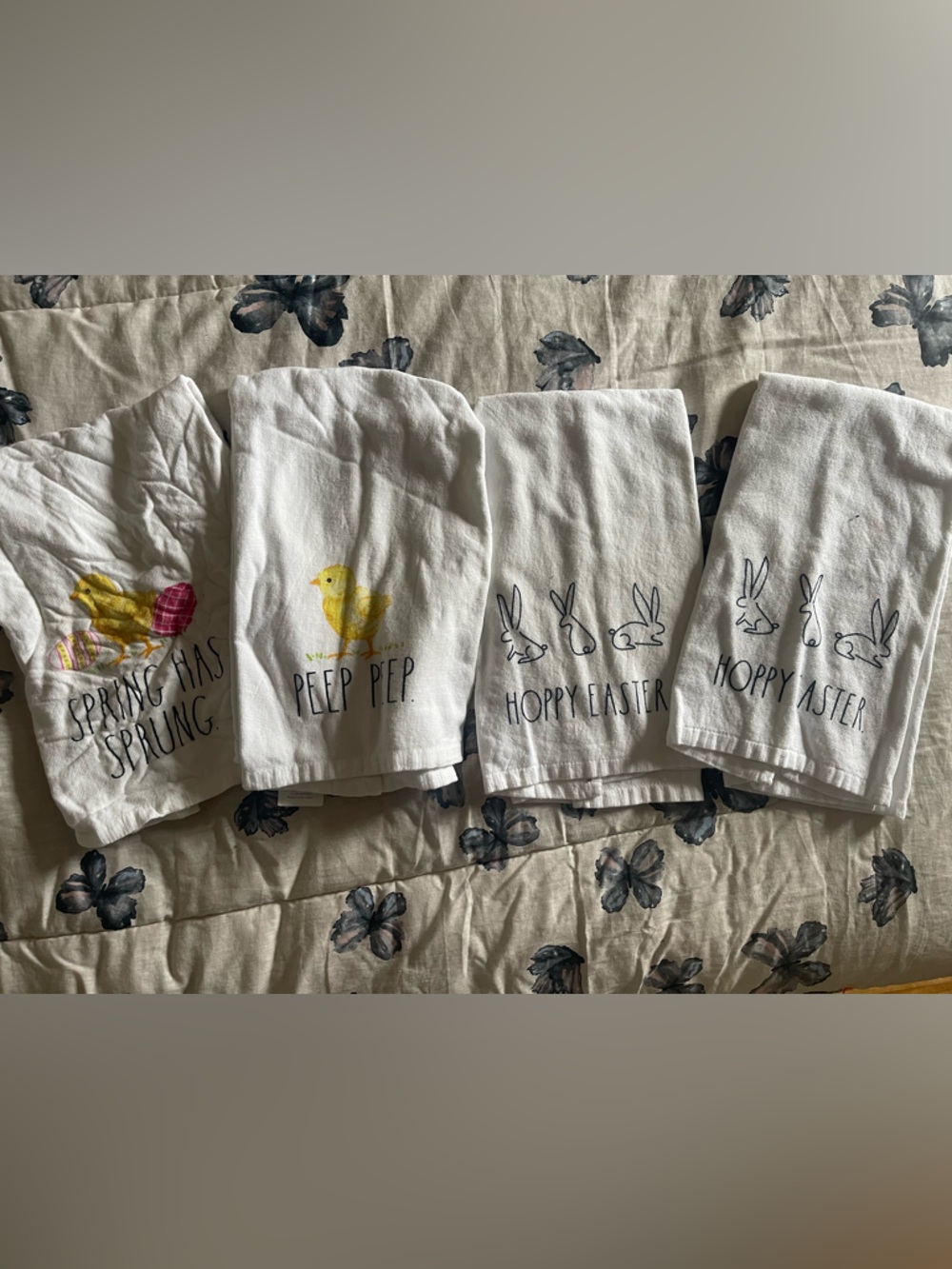 RAE DUNN Spring/Easter Kitchen Towels with Chick & Bunny Prints
